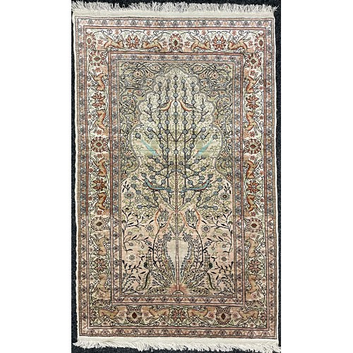 165 - A Turkish Kelsarie silk rug / carpet, hand-knotted with ‘Tree of Life’, design, in soft tones of cre... 