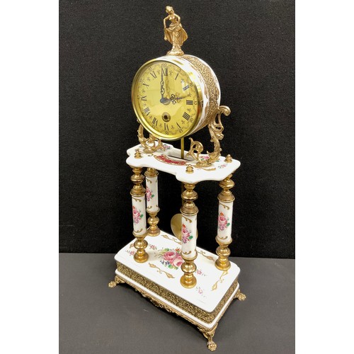 179 - An 18th century French inspired portico clock, gilt-metal style mounts, the dial with black roman nu... 