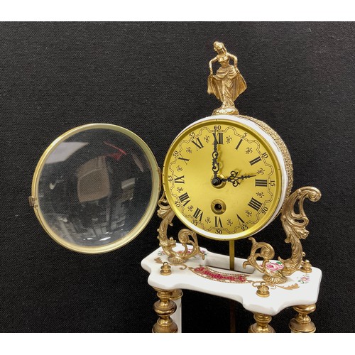 179 - An 18th century French inspired portico clock, gilt-metal style mounts, the dial with black roman nu... 