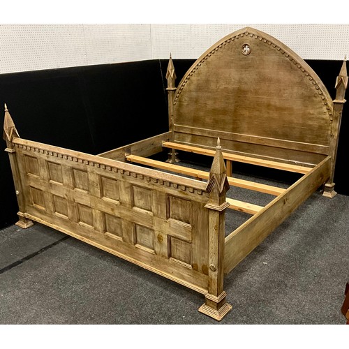 184 - A Gothic Revival Pine Super King size Bed Frame, (for mattress size 200cm long x 185cm wide).