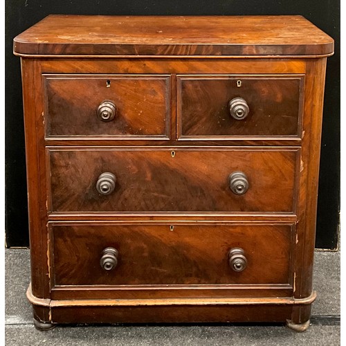 202 - A Victorian mahogany chest of drawers, D-shaped front, with over-sailing top, above two short, and t... 