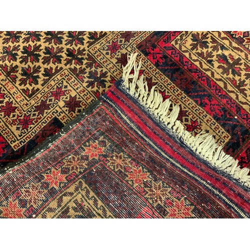 203 - A hand-knotted Tribal Afghani style prayer rug / mat, 145cn x 82cm;  another small rug;  and a mahog... 