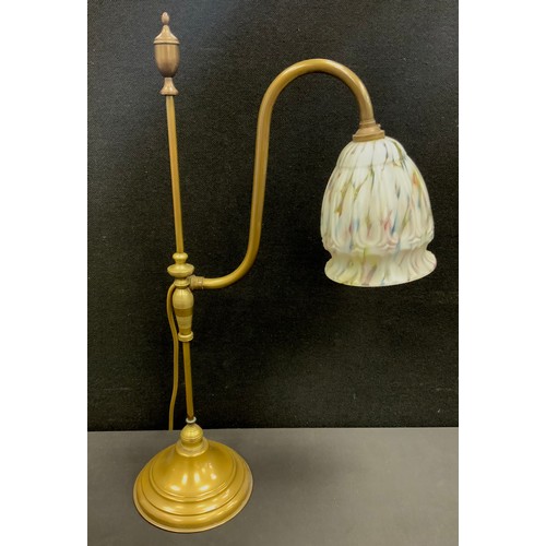 206 - A 19th century Quinquet / Watchmakers brass table lamp, formerly a gas light, marbleized glass shade... 