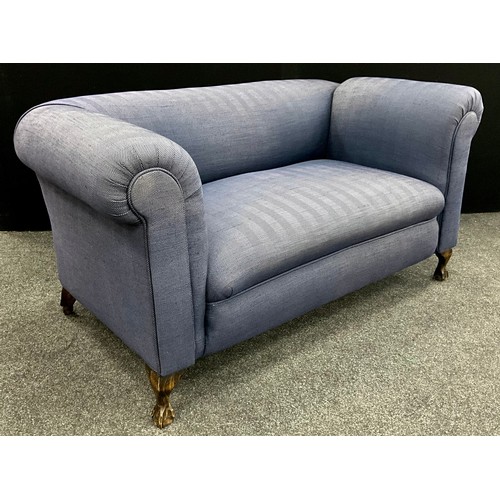 210 - A Victorian style Chesterfield or knowle drop-arm sofa, re-upholstered in herringbone chevron fabric... 