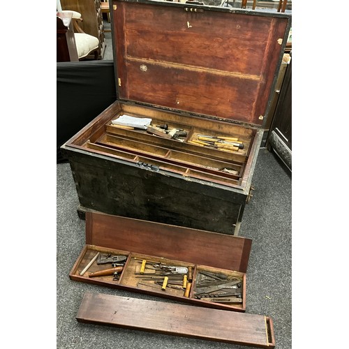 219 - A Late 19th century Carpenter’s secure tool chest - graduated recessed interior, with sliding tool c... 