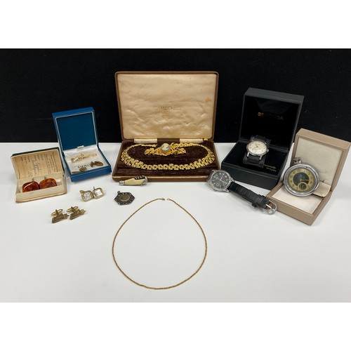 248 - Watches & Jewellery - a 9ct gold necklace, 3.8g;  gold plated necklace and brooch set,  cufflinks, S... 