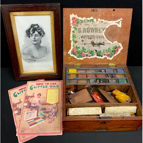 254 - A G Rowney & Co Artists colour box, 32 Rathbone Place & 28 Oxford Street London, fitted interior wit... 