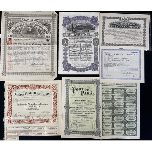 259 - Share Certificates - Mexico Coal and Colce Company; Brass Railway Company; Costa Rica Railway Compan... 