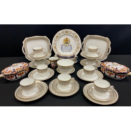 83 - A pair of Copeland China fluted moulded lidded tureens; nine Delphine tea cups and saucers; etc