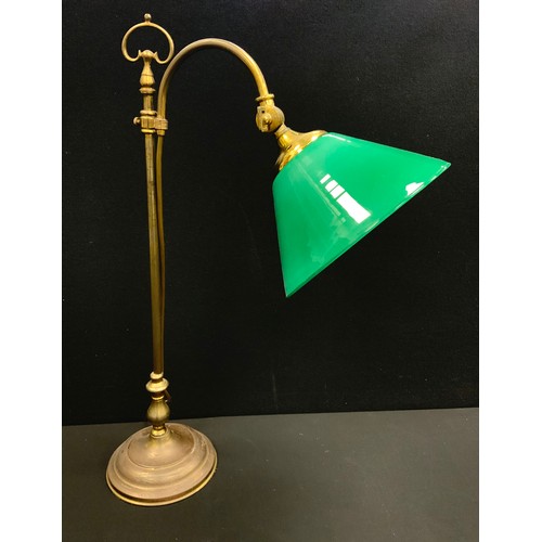 204 - A Quinquet type ‘Watch-maker’s’, or desk lamp, brass stand with rise-and-fall slide, arch-top, green... 