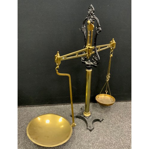 209 - A set of Victorian ‘Patent Agate Balance’ Beam Scales, cast iron and brass column and beam, with a s... 