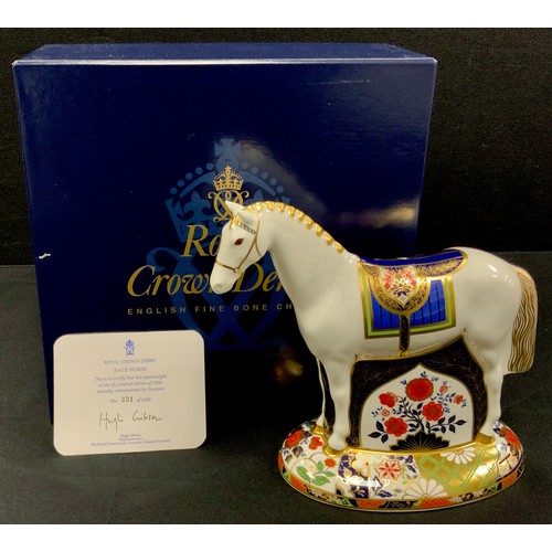 6 - A Royal Crown Derby Paperweight, Imari Race Horse, limited Edition 331/1500, 22cm high, gold stopper... 