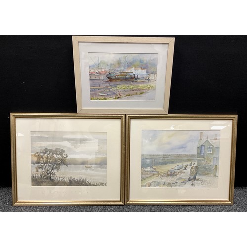 280 - Judy Davies, Contemporary School, Ready for Restoration, Maritime Harbour scene, signed watercolour,... 