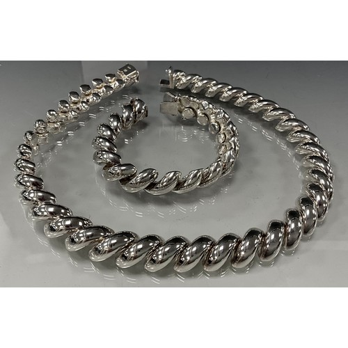 286 - A modern Italian silver large link necklace and bracelet suite, stamped 925 Italy, necklace 44.5cm l... 