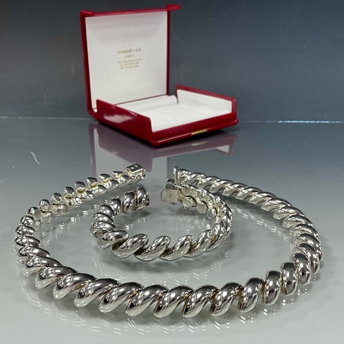 286 - A modern Italian silver large link necklace and bracelet suite, stamped 925 Italy, necklace 44.5cm l... 