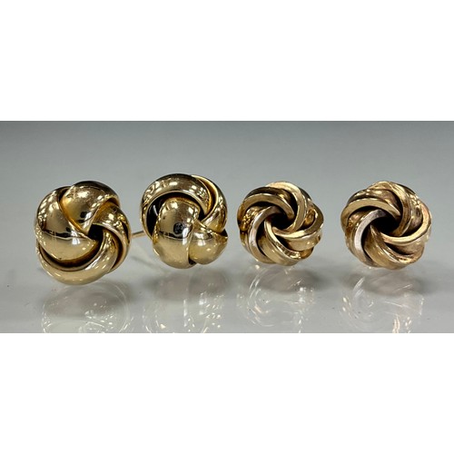 292 - A pair of 9ct gold ball knot stud earrings;  another pair indistinctly marked, 4.7g gross (2 pairs)