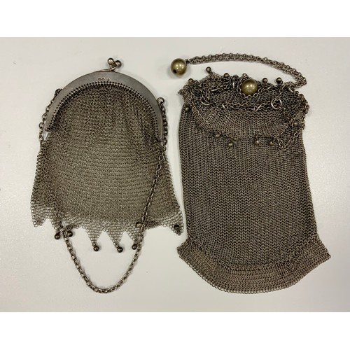 294 - A silver chain mesh evening bag, C & C , London 1929; anither unmarked white metal, 182g gross (2)