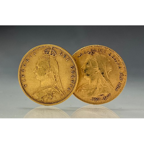 315 - Two Victorian half Sovereigns,  1892 shield back, 1897 both London mint,  8g (2)