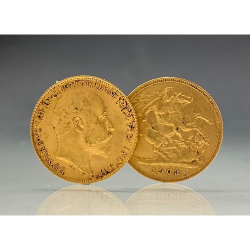 316 - Two Edward VII Half Sovereigns, 1903 & 1907, both London mint, 8g (2)