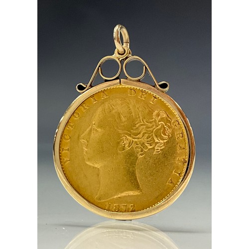 318 - A Victorian sovereign pendant, 1872 , shield back, 9ct gold mount, 9.3g gross