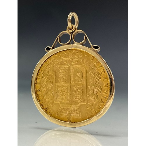 318 - A Victorian sovereign pendant, 1872 , shield back, 9ct gold mount, 9.3g gross