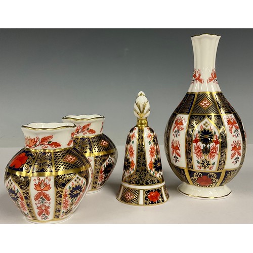 24 - A Royal Crown Derby 1128 Imari pattern lobed ovoid vase, 16.5cm high, first quality; a pair of 1128 ... 