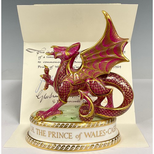 30 - A Royal Crown Derby model of a Welsh dragon, to commemorate the Investiture of H.R.H. The Prince of ... 