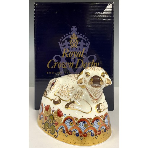 11 - A Royal Crown Derby paperweight, Water Buffalo, designed by Louise Adams, gold stopper, boxed