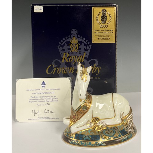 14 - A Royal Crown Derby paperweight, New Millennium Unicorn, 13cm high, specially designed to celebrate ... 