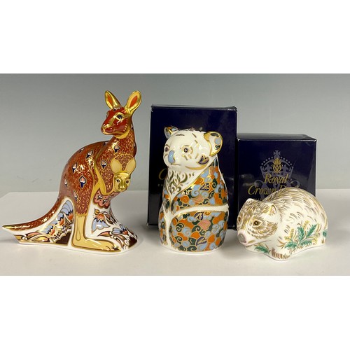 15 - A Royal Crown Derby paperweight, Kangaroo and Joey, from the Australian Collection, 15cm high, gold ... 