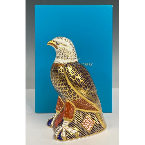 17 - A Royal Crown Derby paperweight, Bald Eagle, gold stopper, boxed