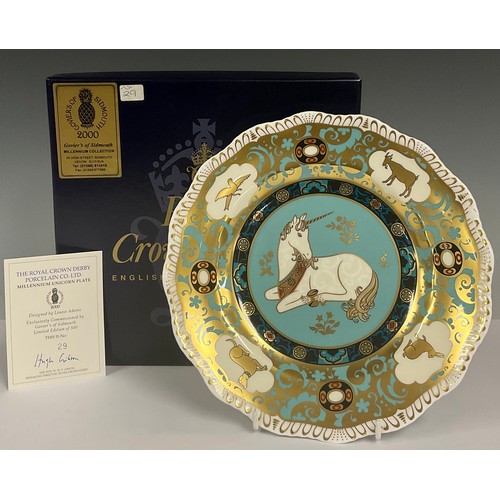 19 - A Royal Crown Derby, Millennium Unicorn Plate, 23cm diameter, commissioned by Govier's of Sidmouth t... 