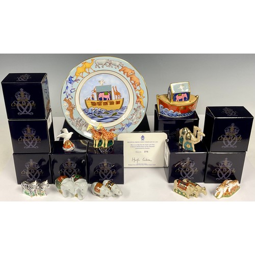 101 - A Royal Crown Derby model, Noah's Ark, boxed; a collection of eight Royal Crown Derby miniature anim... 