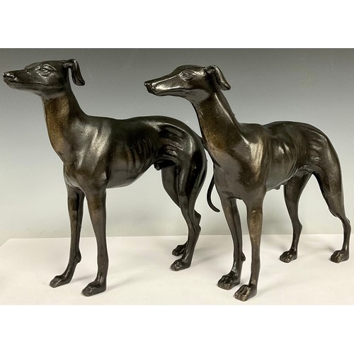 109 - A pair of contemporary bronzed cast iron models, of greyhounds, 19cm high