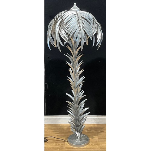 696 - A large Japanese style silver coloured floor lamp, in the form of a palm tree, approx. 160cm high