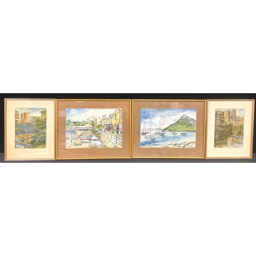 689 - T. Moore (English School, 20th century), Greek Port Scene, signed, watercolour, 26cm x 35cm; another... 