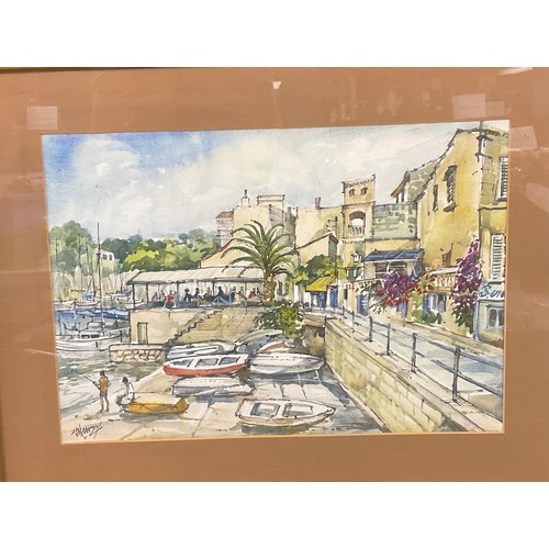 689 - T. Moore (English School, 20th century), Greek Port Scene, signed, watercolour, 26cm x 35cm; another... 