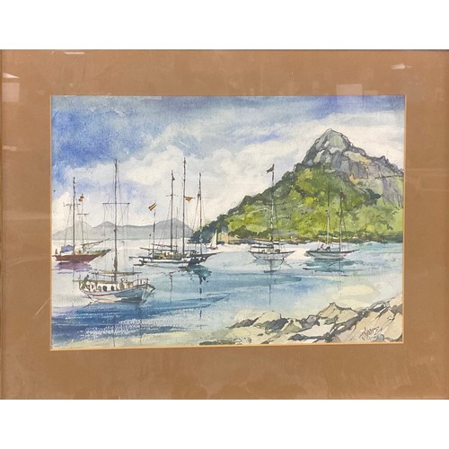 689 - T. Moore (English School, 20th century), Greek Port Scene, signed, watercolour, 26cm x 35cm; another... 