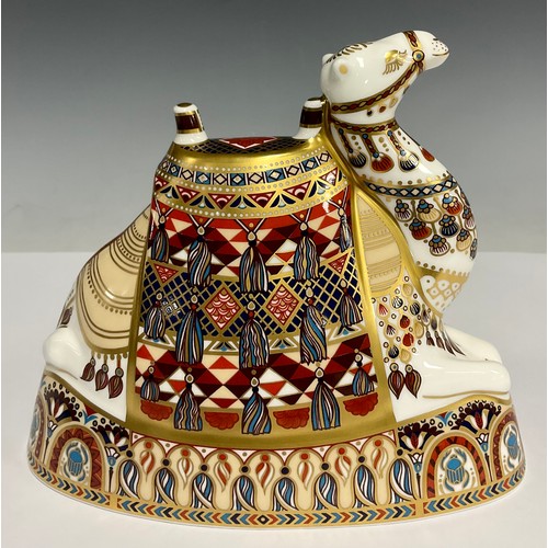 27 - A Royal Crown Derby paperweight, Camel, 18cm high, gold stopper, printed marks in red