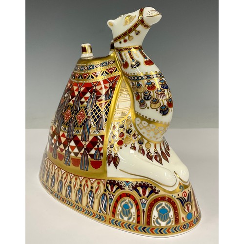 27 - A Royal Crown Derby paperweight, Camel, 18cm high, gold stopper, printed marks in red