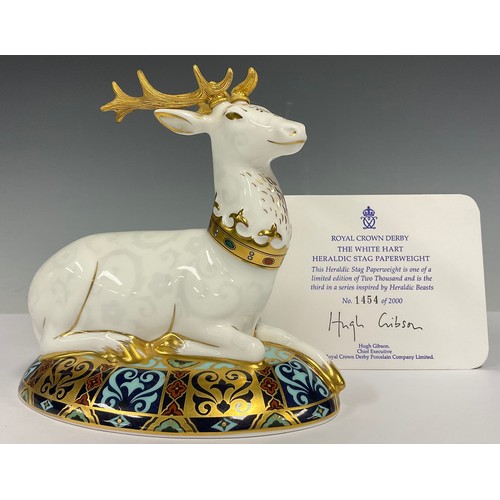 31 - A Royal Crown Derby porcelain White Heart Stag paperweight, designed by Louise Adams, limited editio... 