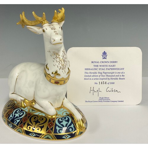 31 - A Royal Crown Derby porcelain White Heart Stag paperweight, designed by Louise Adams, limited editio... 