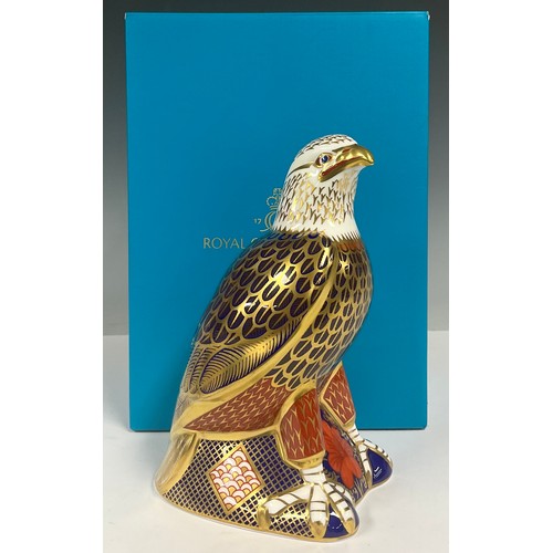 32 - A Royal Crown Derby paperweight, Bald Eagle, gold stopper, boxed