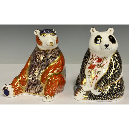 11 - A Royal Crown Derby paperweight, Panda, gold stopper; another, Honey Bear, gold stopper (2)