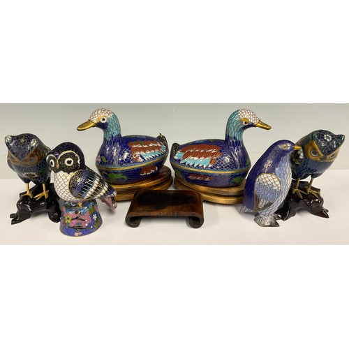 45 - A pair of Chinese cloisonne boxes and covers, modelled as ducks, decorated in polychrome enamels, ov... 