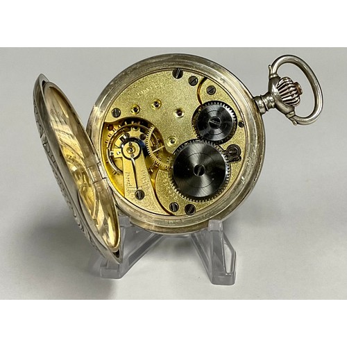 80 - Omega - a Grand Prix Paris 1900 800 grade silver hunter cased pocket watch,  signed white dial, bold... 