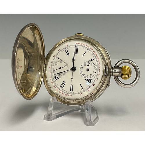 82 - A Continental 935 silver hunter cased chronometer recording pocket watch, white enamel dial, two sub... 