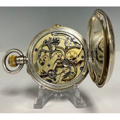 82 - A Continental 935 silver hunter cased chronometer recording pocket watch, white enamel dial, two sub... 