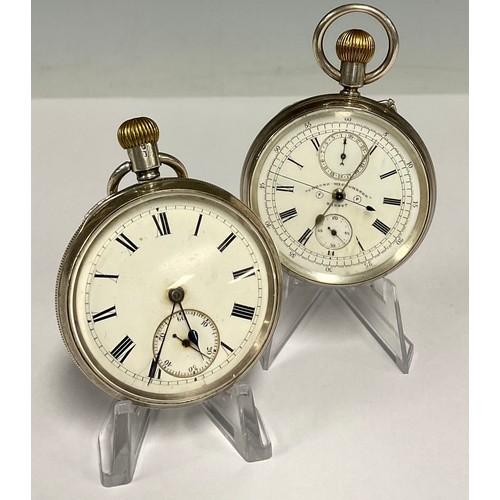 83 - A Victorian silver Chrono-Micrometer pocket watch, white enamel dial, Roman numerals, two subsidiary... 