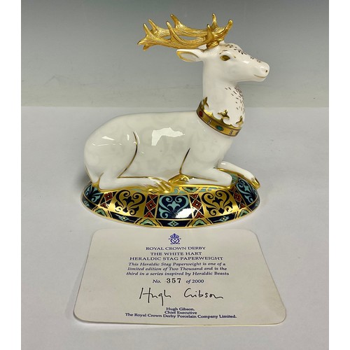 55 - A Royal Crown Derby paperweight, The White Hart Heraldic Stag, third in a series inspired by Heraldi... 